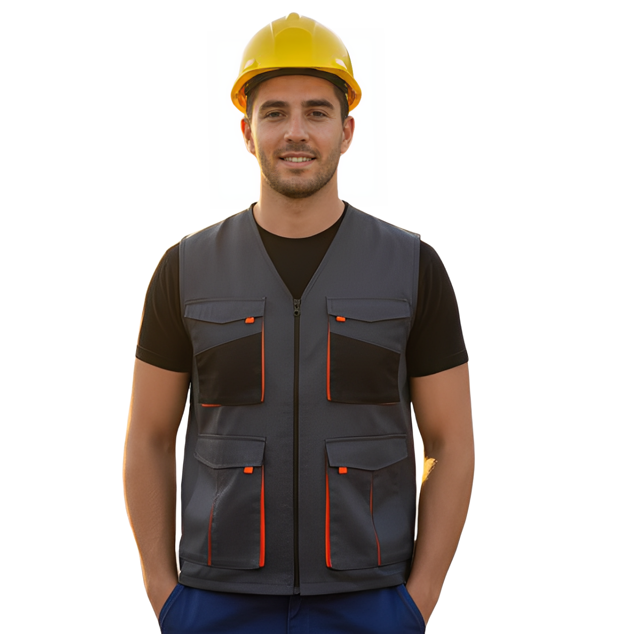 GILET DE TRAVAIL GRIS-ORANGE 4 POCHES
