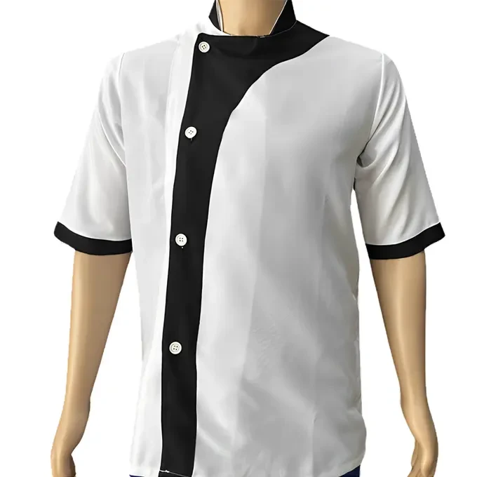 Chemise De Cuisine Polyster Blanc Noir