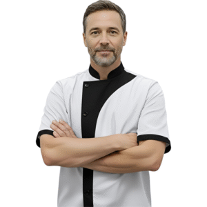 Chemise De Cuisine Polyster Blanc Noir