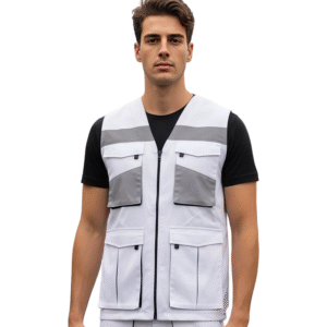 GILET BLANC 04 POCHES AVEC BANDE