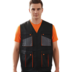 GILET NOIR-ORANGE 04 POCHES