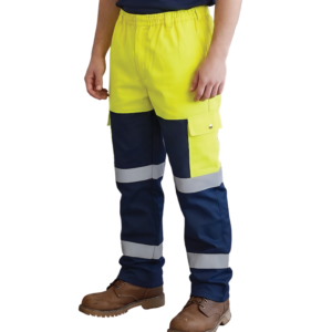PANTALON BLEU NUIT-JAUNE FLUO