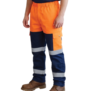 PANTALON BLEU NUIT-ORANGE FLUO